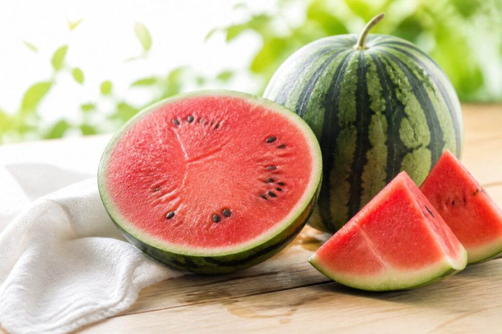夏の光の中の瑞々しいスイカ